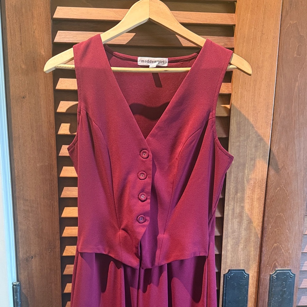 Madden Girl Wine Button-Front Sleeveless Midi Romper